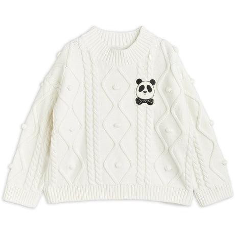 Mini Rodini Offwhite Panda Texture Strikk Sweater
