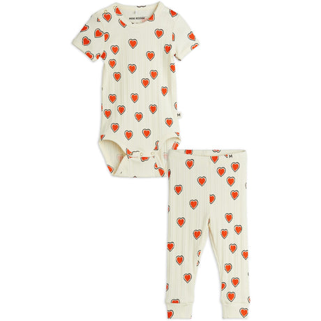 Mini Rodini Offwhite Outlined Hearts AOP Baby Sett