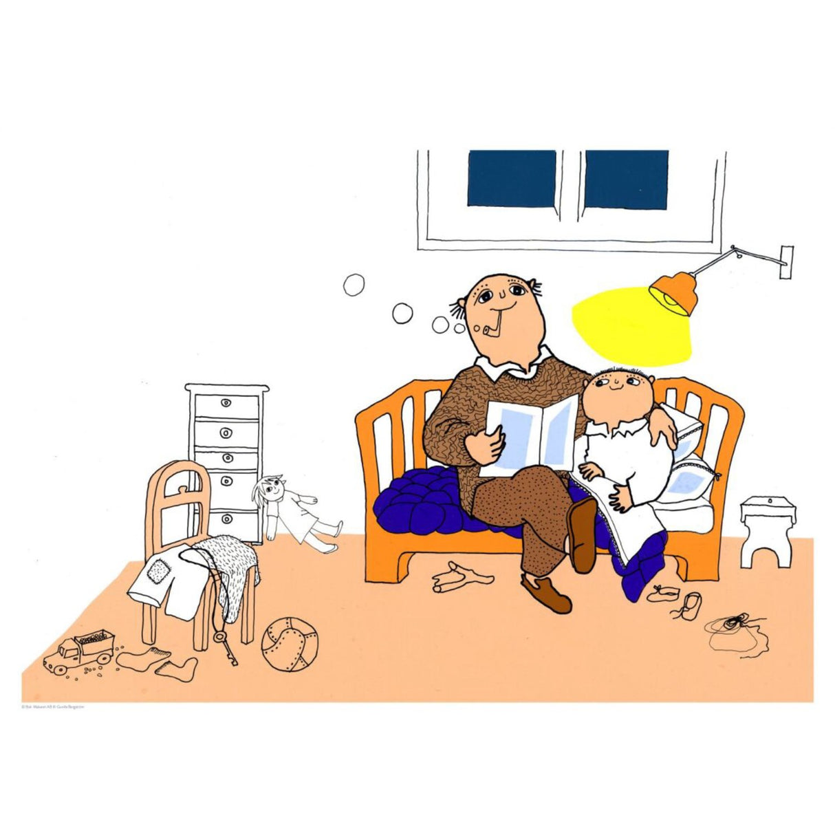 Poster & Frame Alfons Åberg - Godnat Alfons - Far Læser Godnathistorie