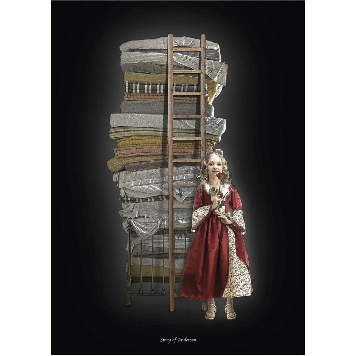 Poster & Frame Story Of Andersen - Prinsessen På Ærten - Hvid/Sort Baggrund