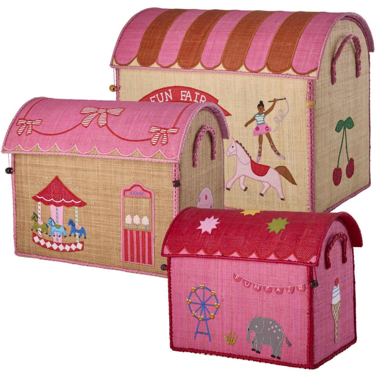 Rice Pink Fun Fair Theme Raffia Leketøy Baskets 3-Pakning