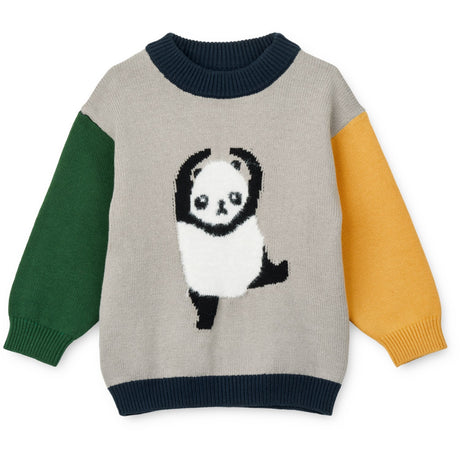LIEWOOD Panda / Mist / Classic Navy Multi Mix Orlane Embroidery Strikk Jumper