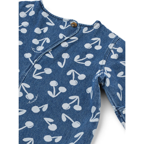 LIEWOOD Cherry Blossom / Medium Blue Denim Angelica Ss Printed Denim Kjole