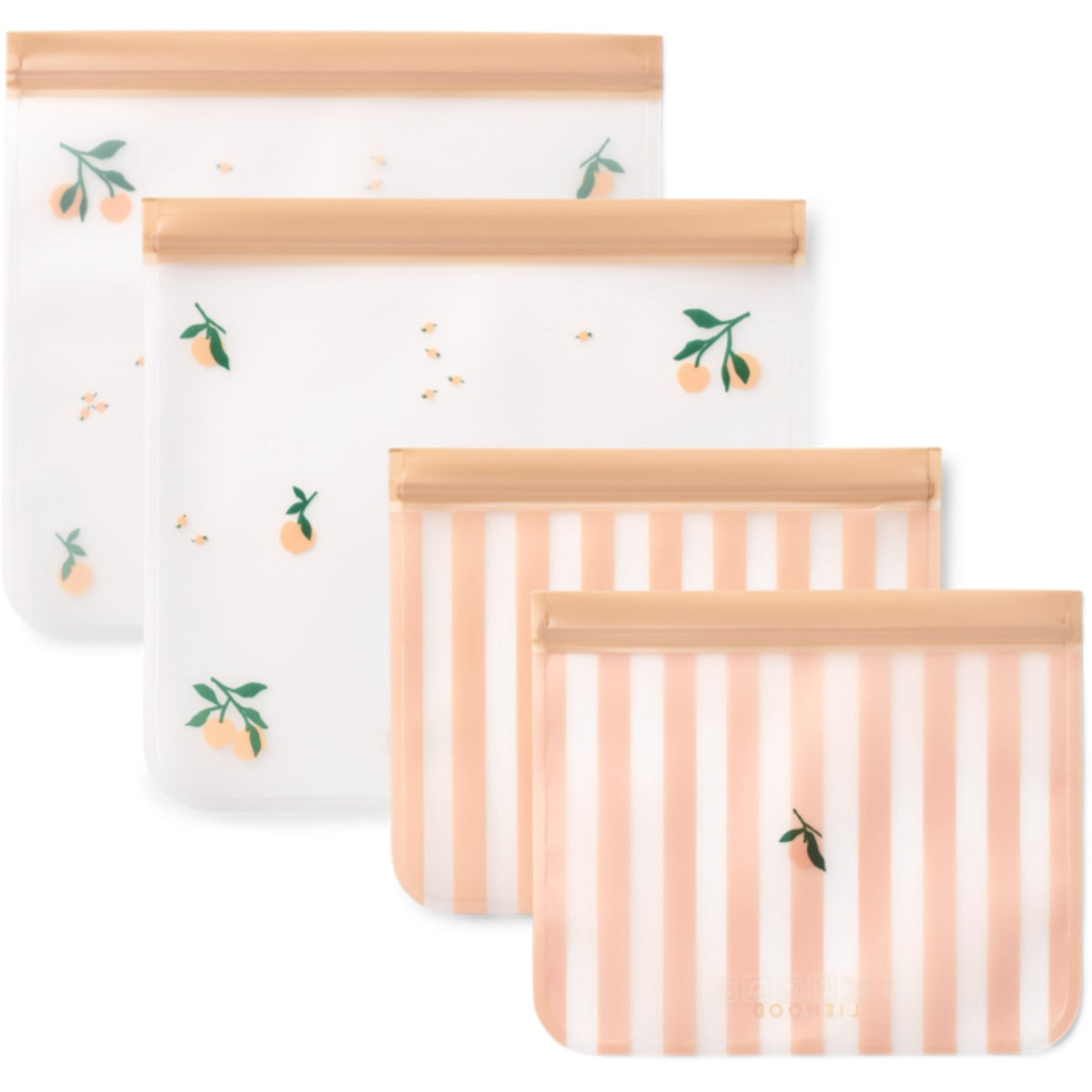 LIEWOOD Peach / Sea Shell Rebus Reusable Food Bags 4-Pakke