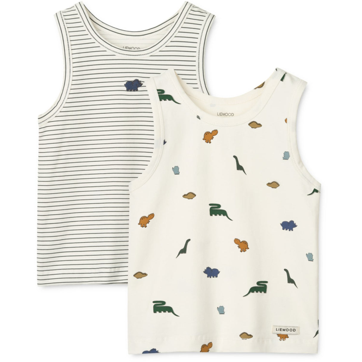 LIEWOOD Mini Dinosaurs Creme / Stripe Mix Faris Printed Tank Topp 2-Pakning