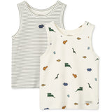 LIEWOOD Mini Dinosaurs Creme / Stripe Mix Faris Printed Tank Topp 2-Pakning
