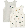 LIEWOOD Mini Dinosaurs Creme / Stripe Mix Faris Printed Tank Topp 2-Pakning