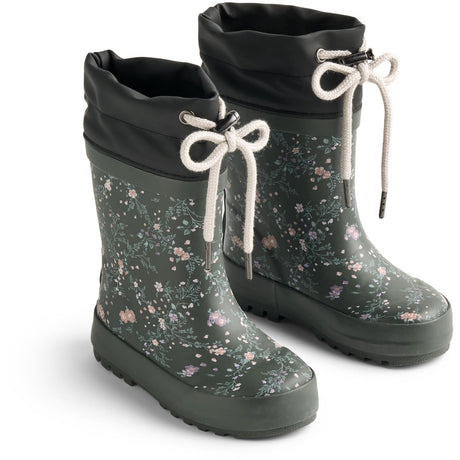 Wheat Forest Lake Checked Flowers Rubber Støvler Thermo Print