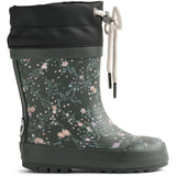 Wheat Forest Lake Checked Flowers Rubber Støvler Thermo Print