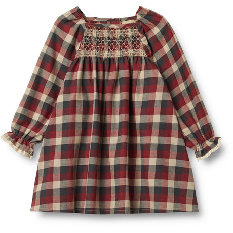 Wheat Red Blue Check Kjole L/S Lace Bella
