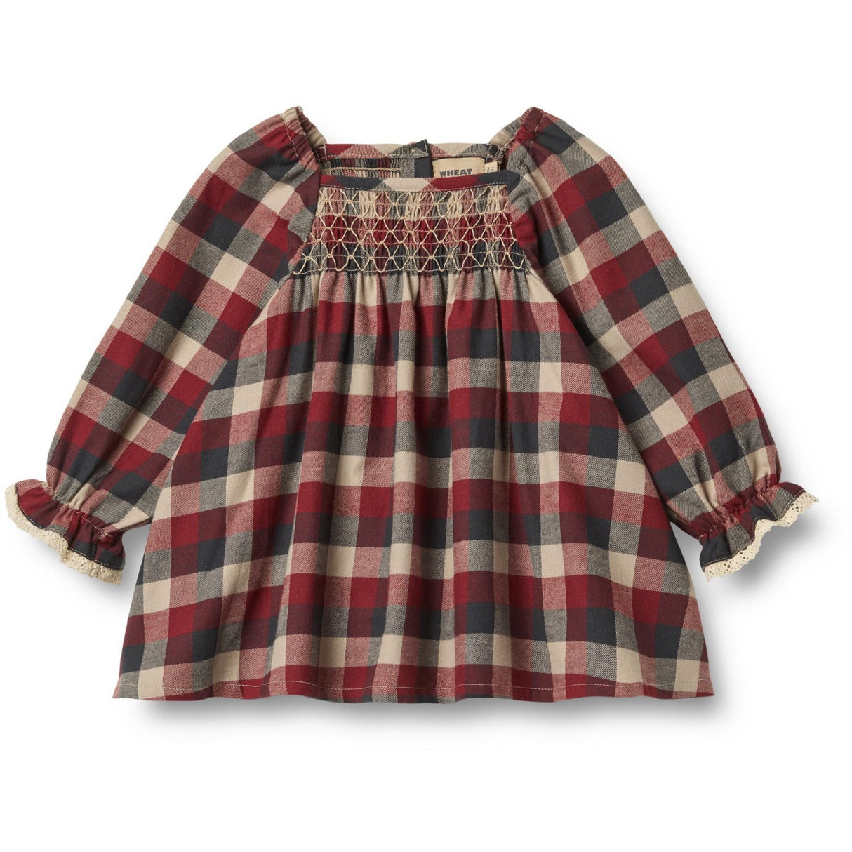 Wheat Red Blue Check Kjole L/S Lace Bella