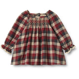 Wheat Red Blue Check Kjole L/S Lace Bella