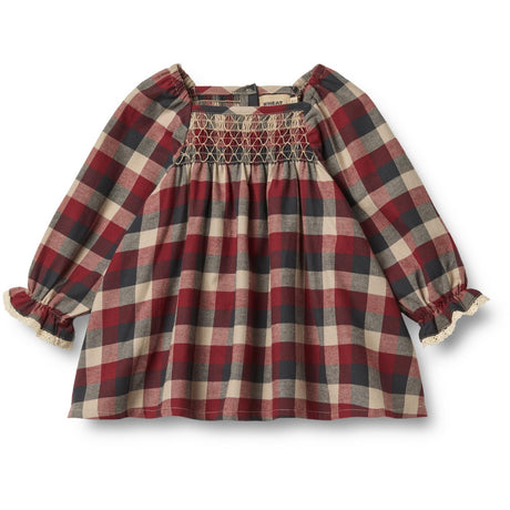 Wheat Red Blue Check Kjole L/S Lace Bella