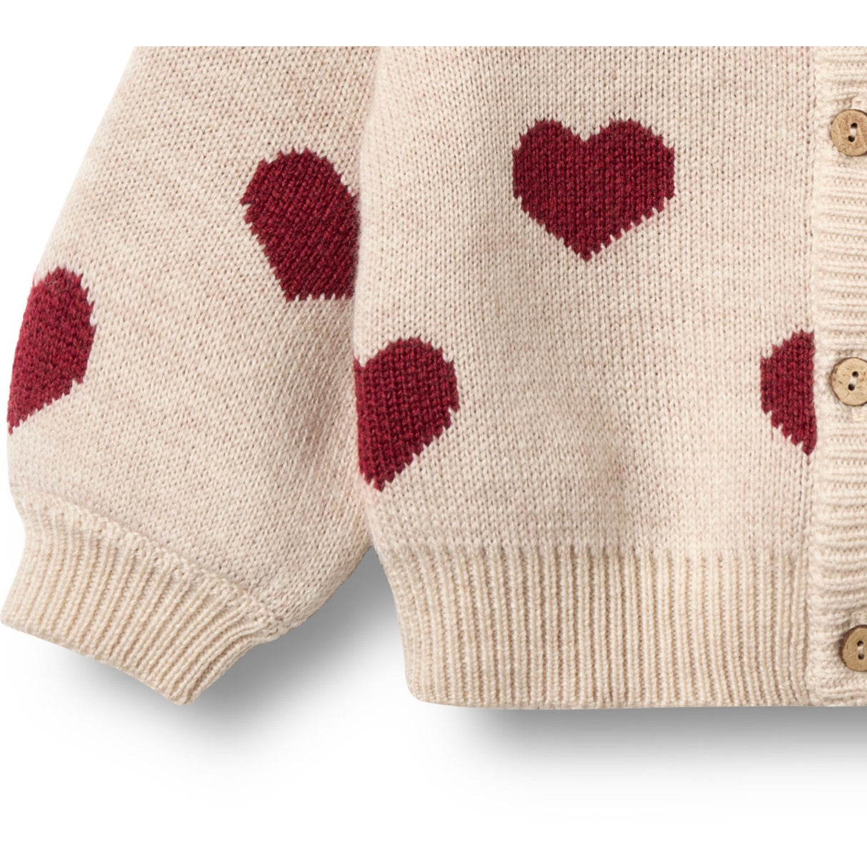 Wheat Offwhite Melange Jacquard Cardigan Hearts