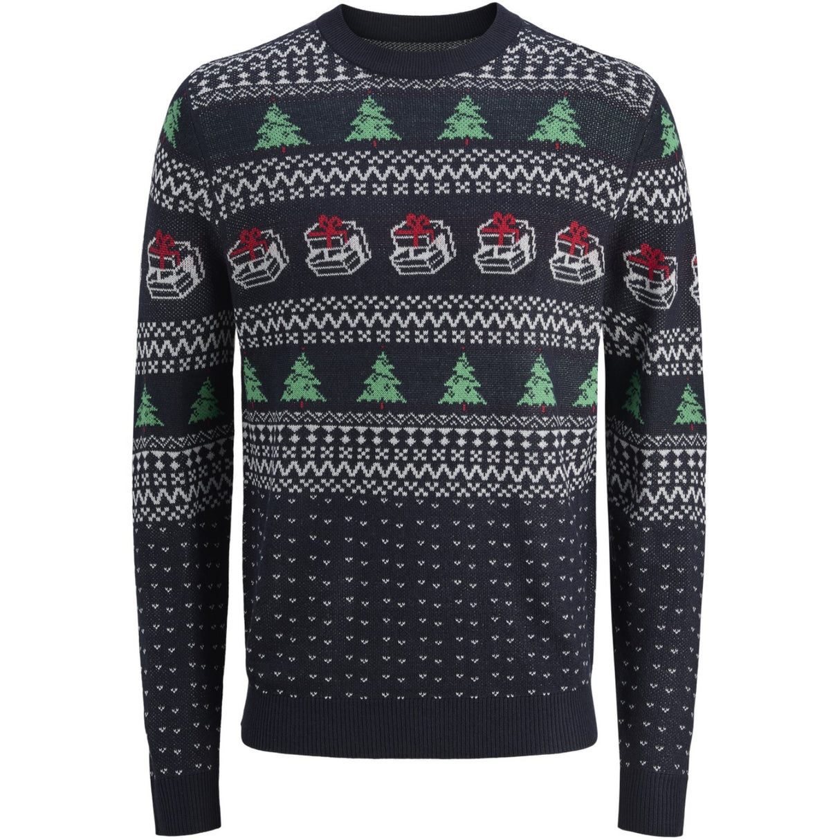 Jack & Jones Junior Sky Captain W. Holly Green Jjxmas Andrew Strikk Crew Neck Jnr