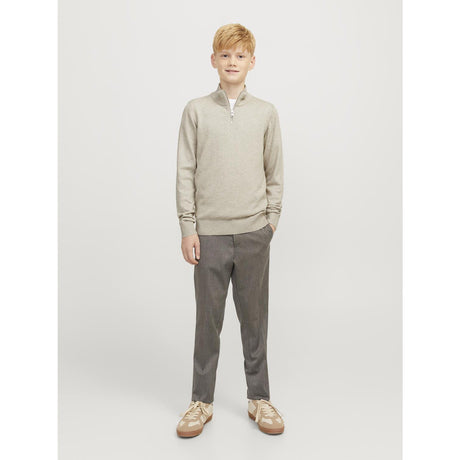Jack & Jones Junior Oatmeal Melange Jjeemil Strikk Half Zip Noos Jnr