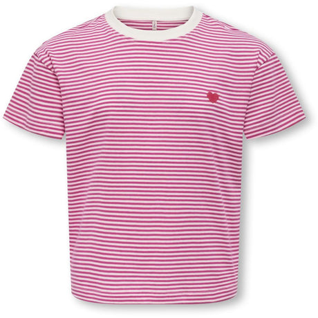 kids ONLY Cloud Dancer Magenta Y/D Stripes / Red Heart Kogpisa Maiken Life Crop Ss Onl Jrs Noos