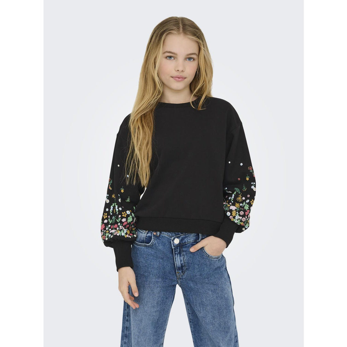 kids ONLY Black Sleeve Flower Kogbrooke L/S O-Neck Flower Swt Noos