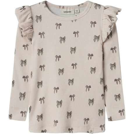 Lil'Atelier Silver Peony Bow Nmfgavo Eko Ls Slim Topp Lil Noos