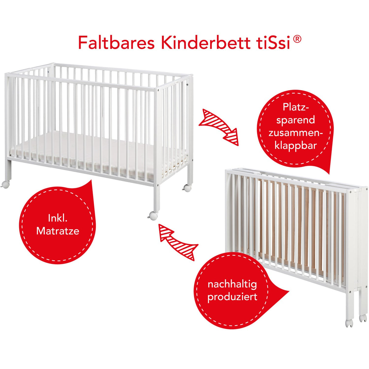 tiSsi® White Laquer Jori Sammenklappelig Seng Massiv Bøk