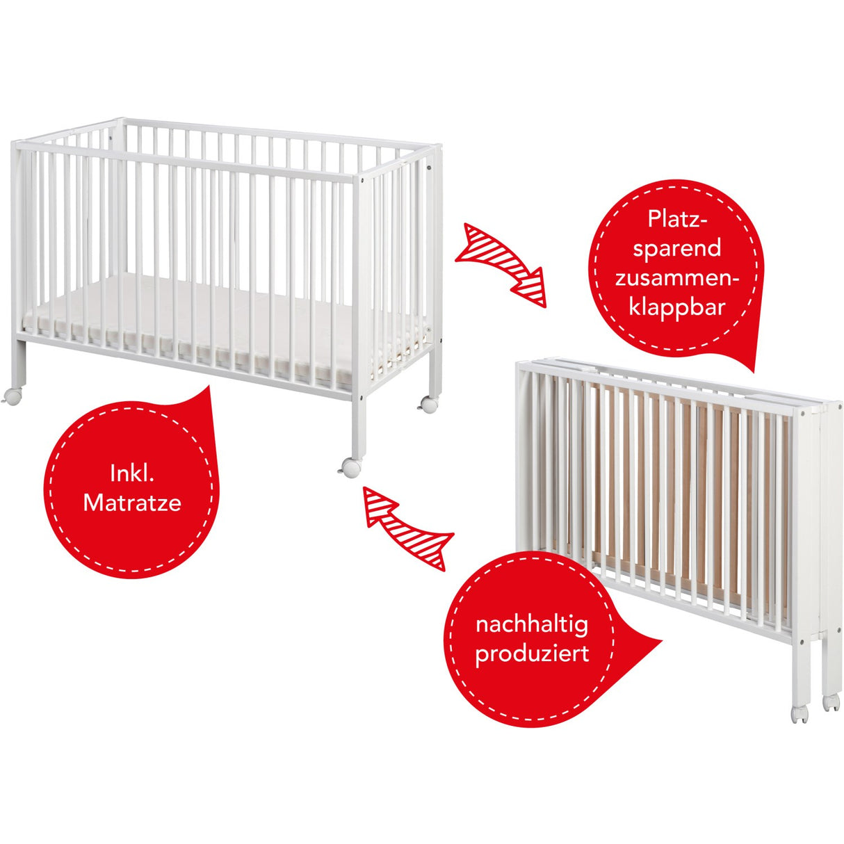 tiSsi® White Laquer Jori Sammenklappelig Seng Massiv Bøk