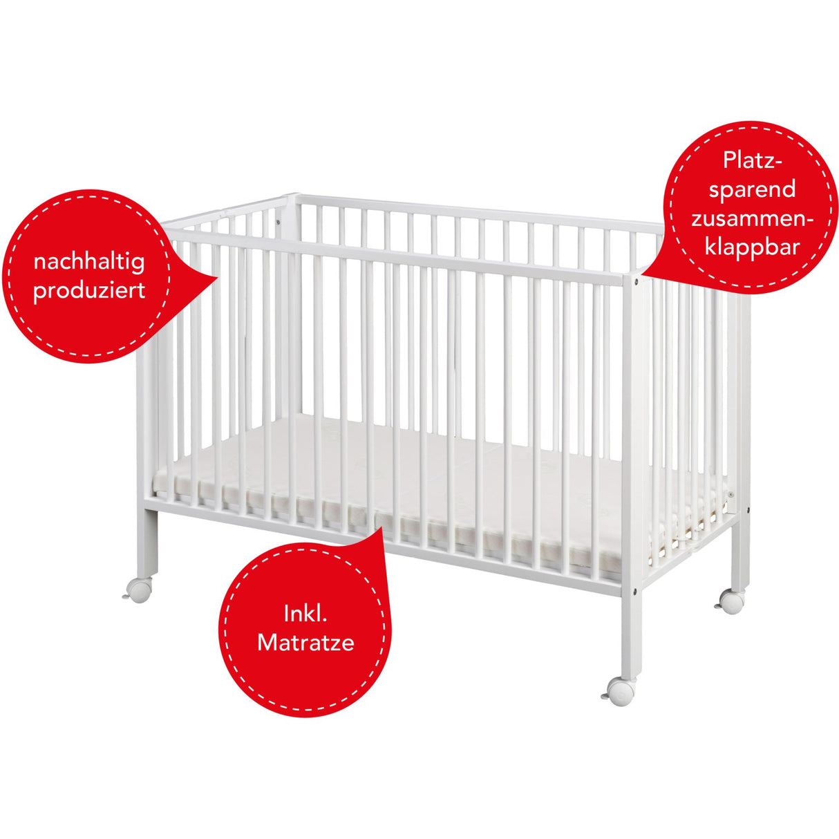 tiSsi® White Laquer Jori Sammenklappelig Seng Massiv Bøk