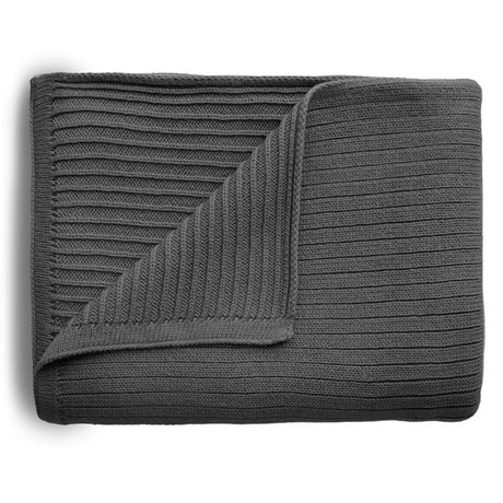 Mushie Ribbed Dark Gray Melange Strikket Baby Teppe