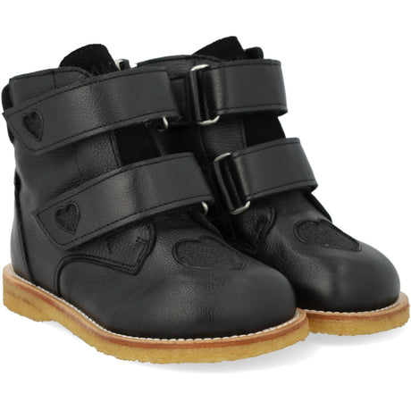 Angulus Svart/Svart Glitter TEX Støvel med Glitrende Glitter Hjerter