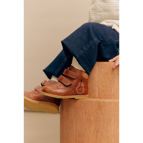 Angulus Cognac/Cognac TEX-støvel for nybegynnere med brodert snømann