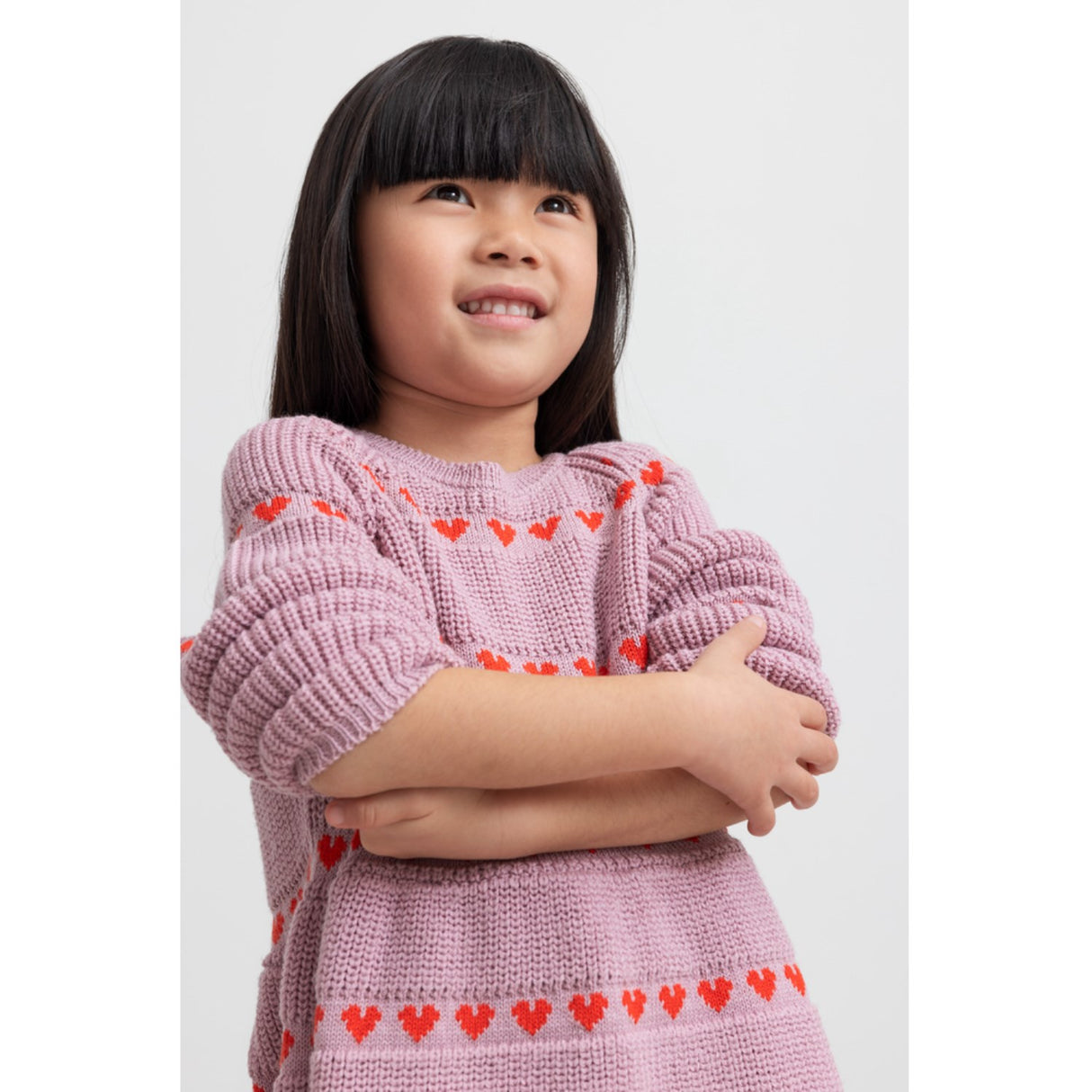 MarMar Light Cotton Wool Pattern Soft Berry Hearts Daso Strikk Kjole