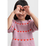 MarMar Light Cotton Wool Pattern Soft Berry Hearts Daso Strikk Kjole