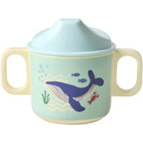 Rice Blue Ocean Print Melamine 2 Handle Baby Kopp With Lid 250 Ml