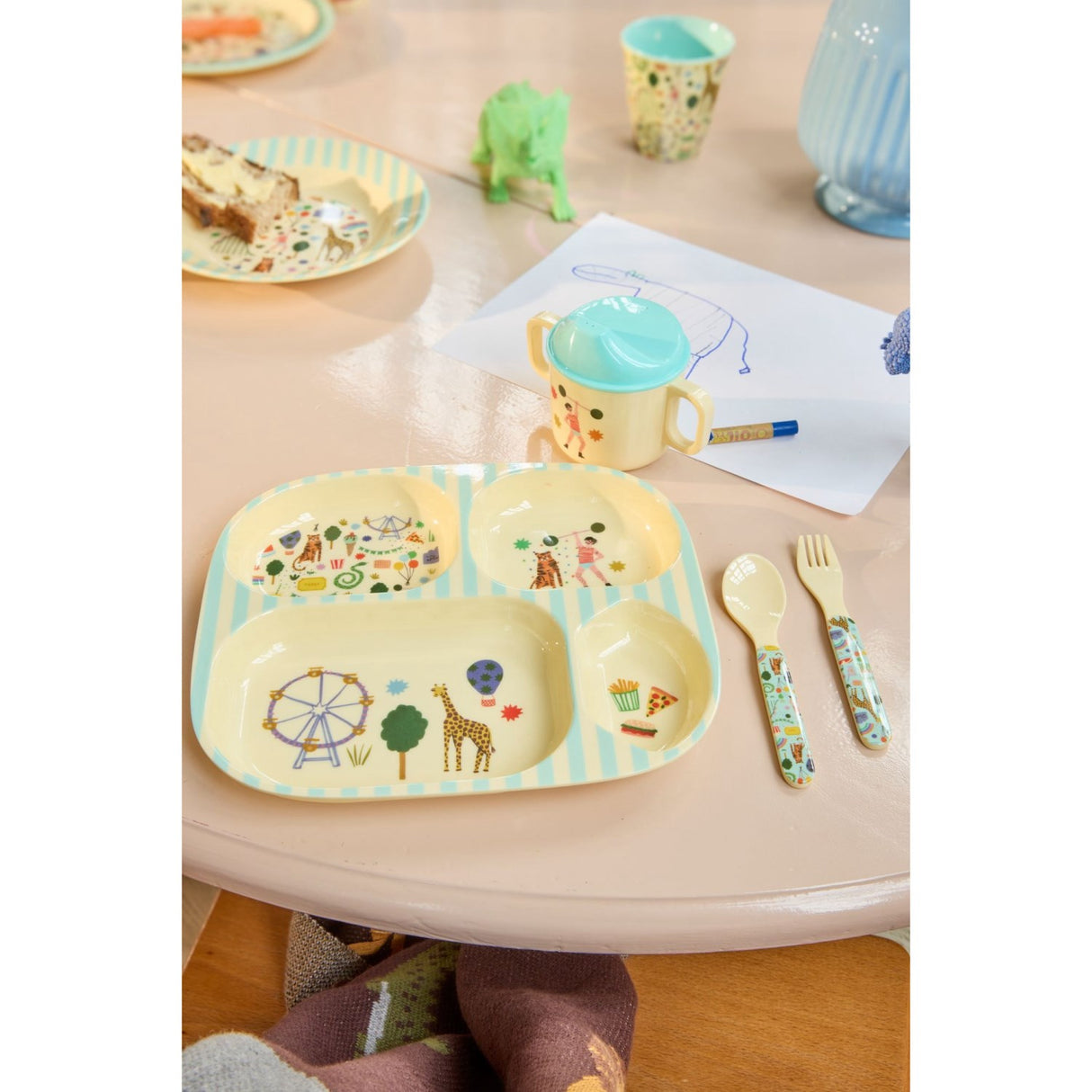 Rice Mint Fun Fair Print Melamine Baby Dinner Sett In Gift Box 4 Pcs