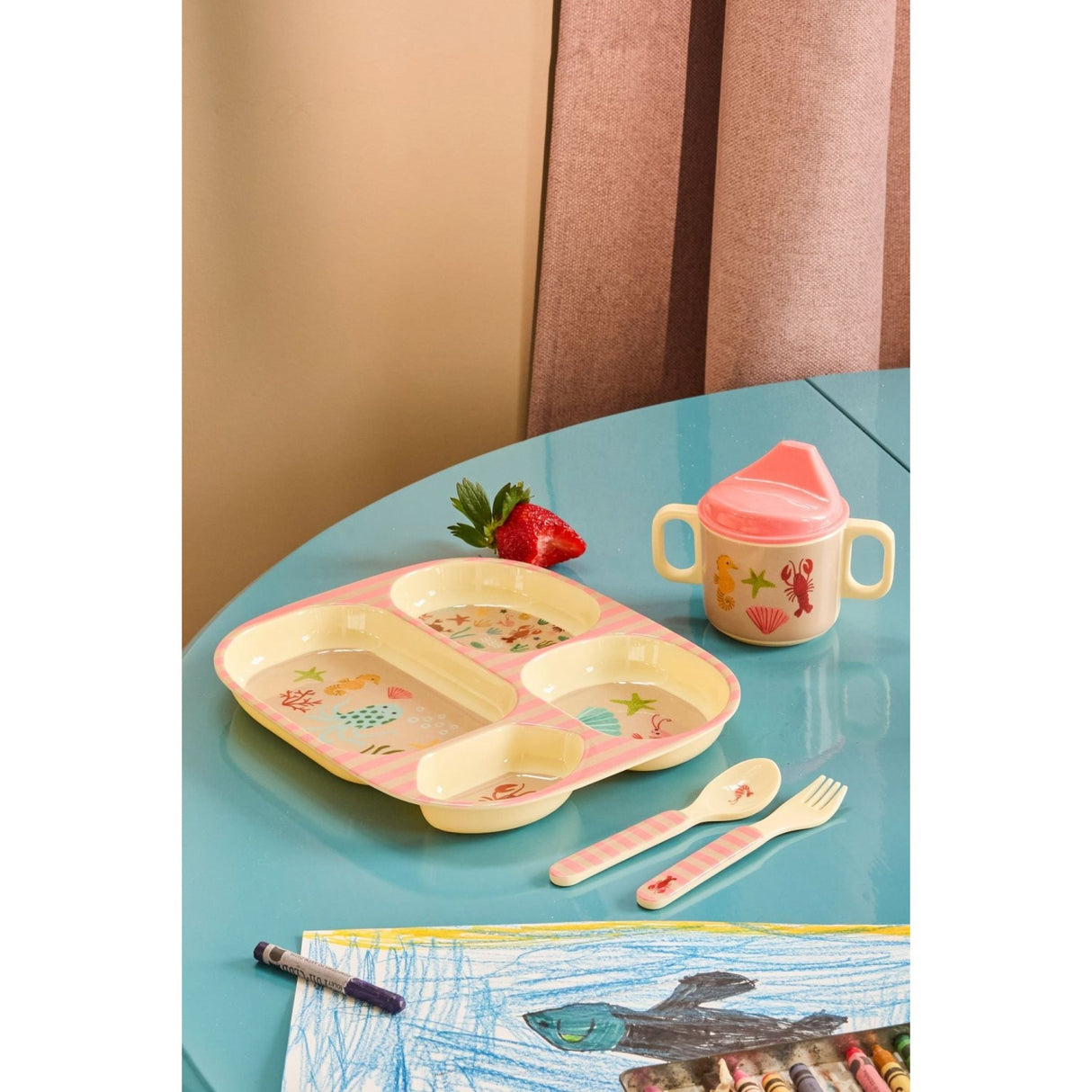 Rice Coral Ocean Print Kids Melamine Skje And Fork