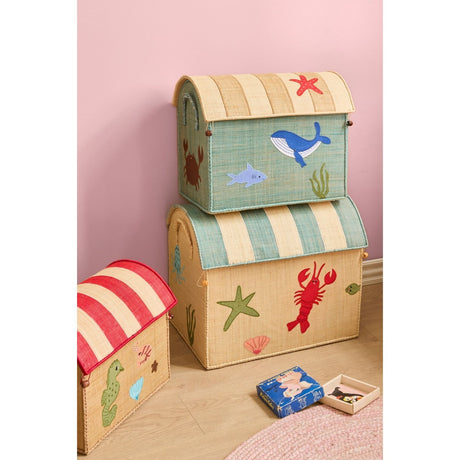 Rice Ocean Theme Raffia Leketøy Baskets Sett Of 3