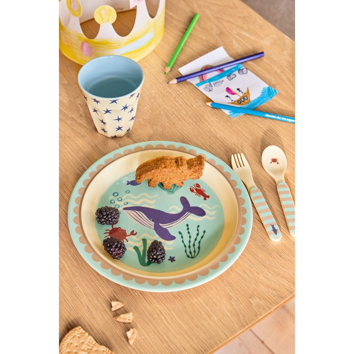 Rice Blue Ocean Print Melamine Kids Lunch Tallerken