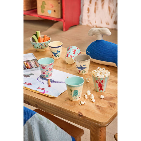 Rice Blue Ocean Print Melamine Cups Small 6 Pakke 160 Ml