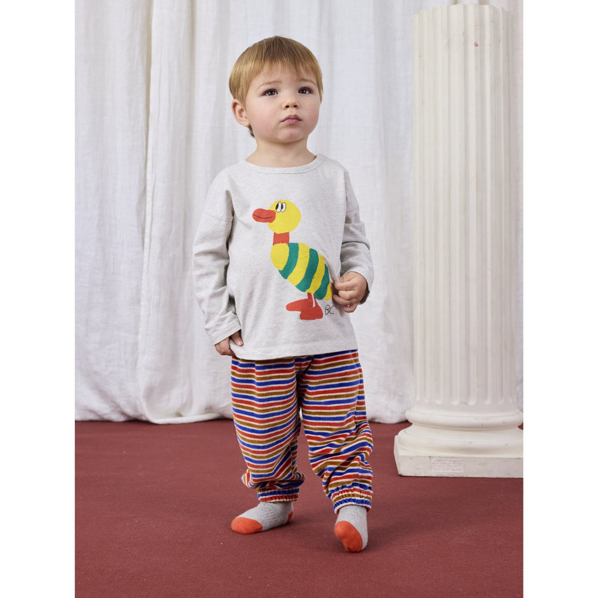 Bobo Choses Light Heather Grey Striped Duck T-Shirt