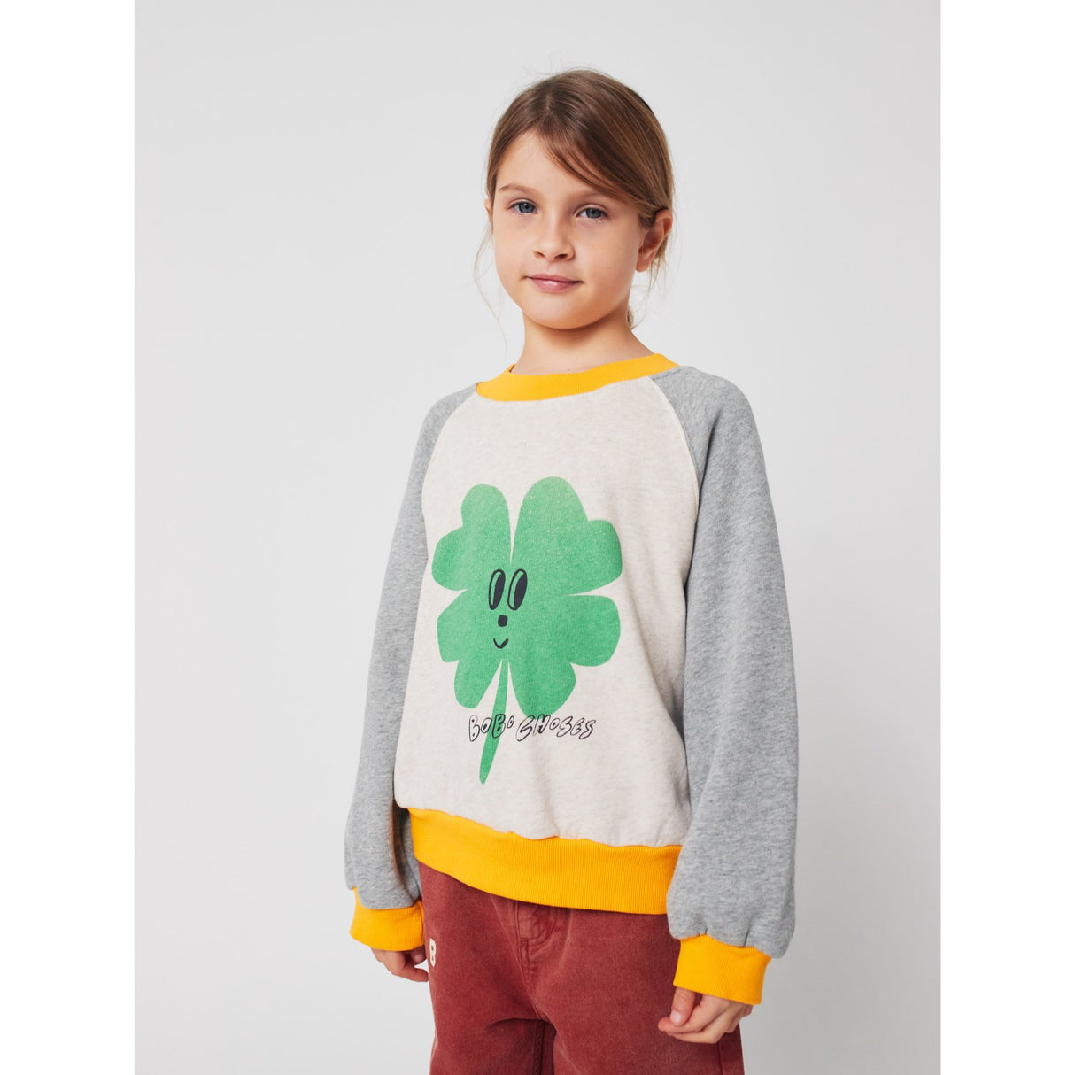 Bobo Choses Heather Grey Lucky Clover Ranglan Collegegenser