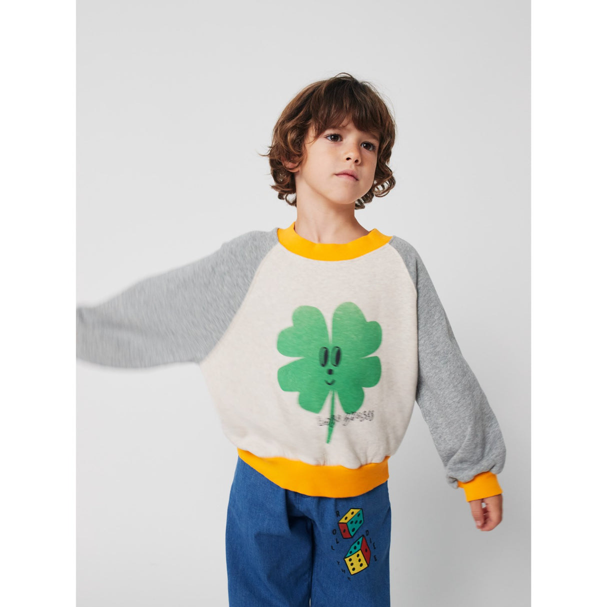 Bobo Choses Heather Grey Lucky Clover Ranglan Collegegenser
