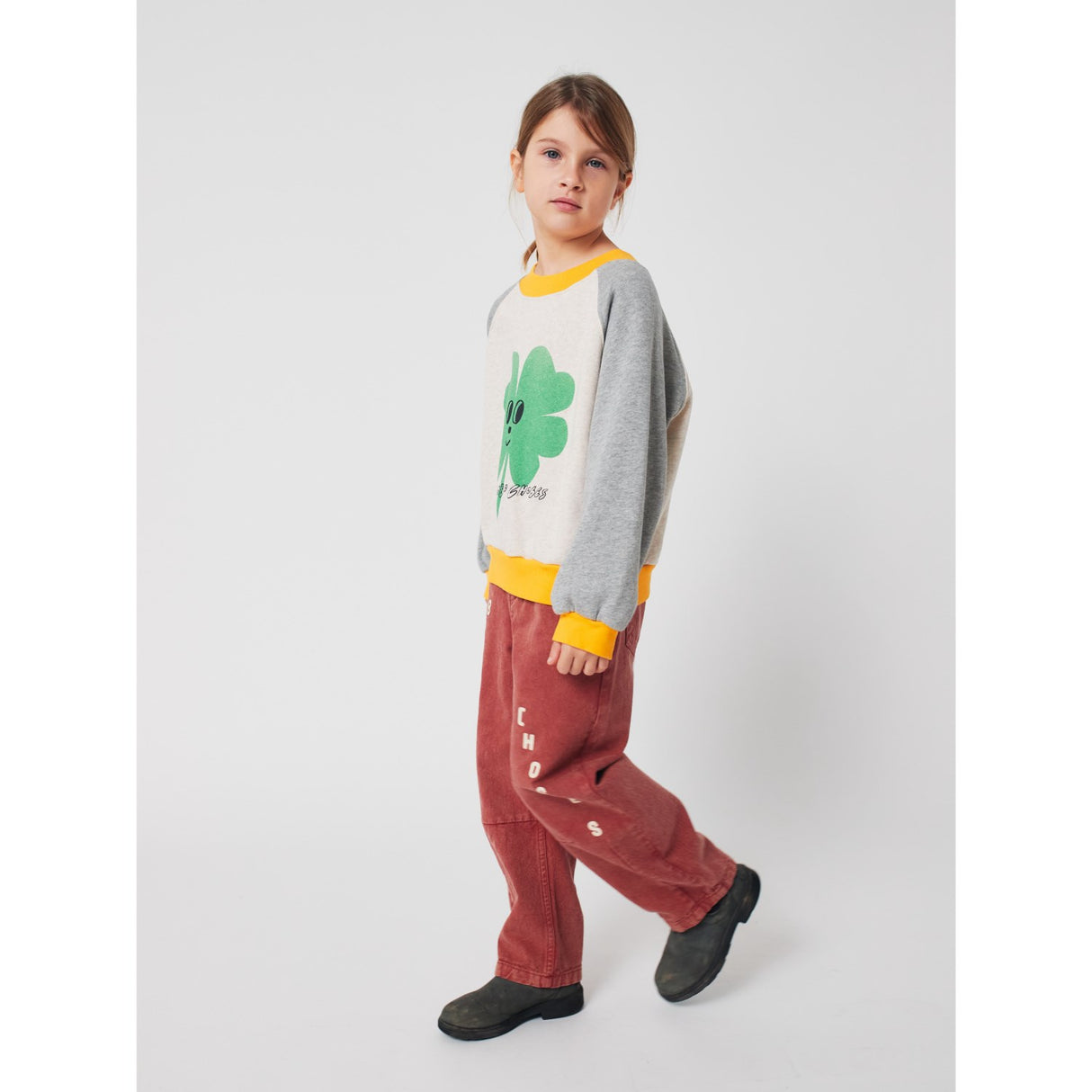 Bobo Choses Heather Grey Lucky Clover Ranglan Collegegenser