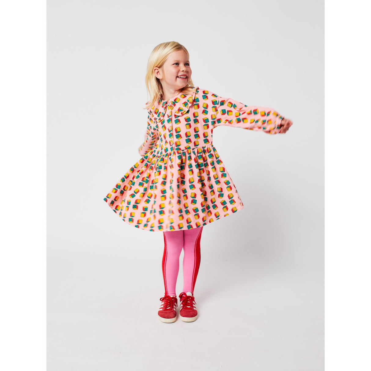 Bobo Choses Pink Dices All Over Micro Corduroy Kjole