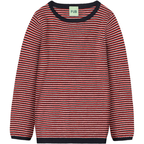 FUB Ecru/Dark Navy/Signal Red Rib Bluse