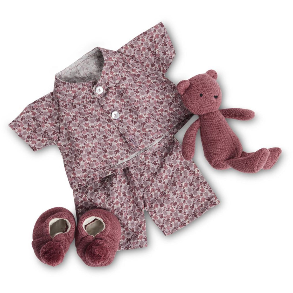 Smallstuff Dukke Clothing Flower Pyjamas Med Tøfler & Teddybjørn