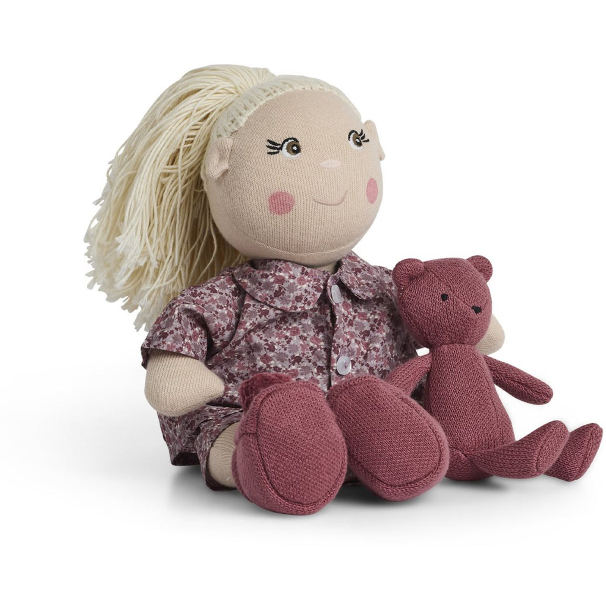 Smallstuff Dukke Clothing Flower Pyjamas Med Tøfler & Teddybjørn