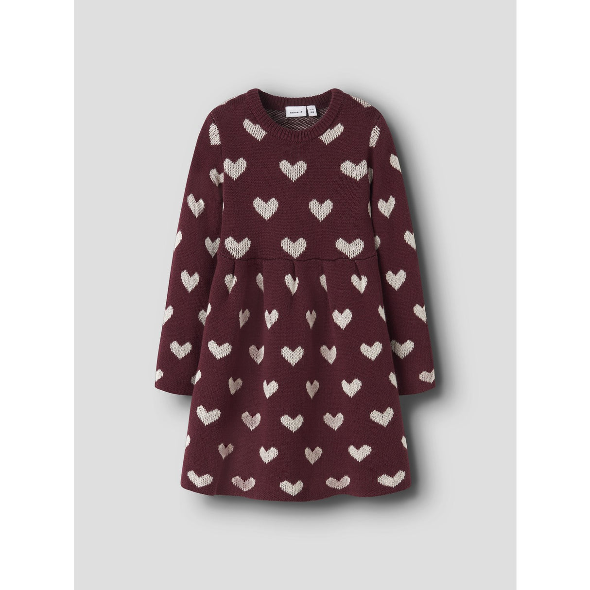 Name It Burgundy Peyote Heart Nmfoana Ls Strikk Kjole