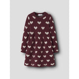 Name It Burgundy Peyote Heart Nmfoana Ls Strikk Kjole