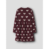 Name It Burgundy Peyote Heart Nmfoana Ls Strikk Kjole
