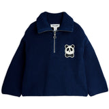 Mini Rodini Blue Panda Patch Chunky Strikk Half Zip Sweater