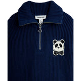 Mini Rodini Blue Panda Patch Chunky Strikk Half Zip Sweater